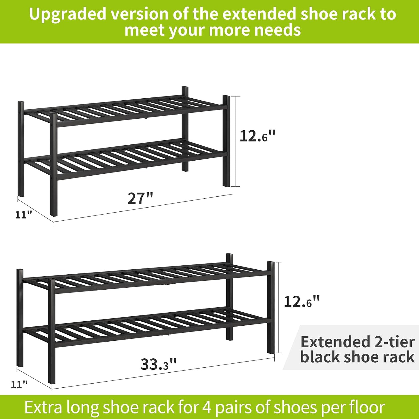 BMOSU 2-Tier Bamboo Small Shoe Rack Premium Stackable Shoe Shelf Storage Organizer for Hallway Closet Living Room Entryway Organizer (Black Bamboo)