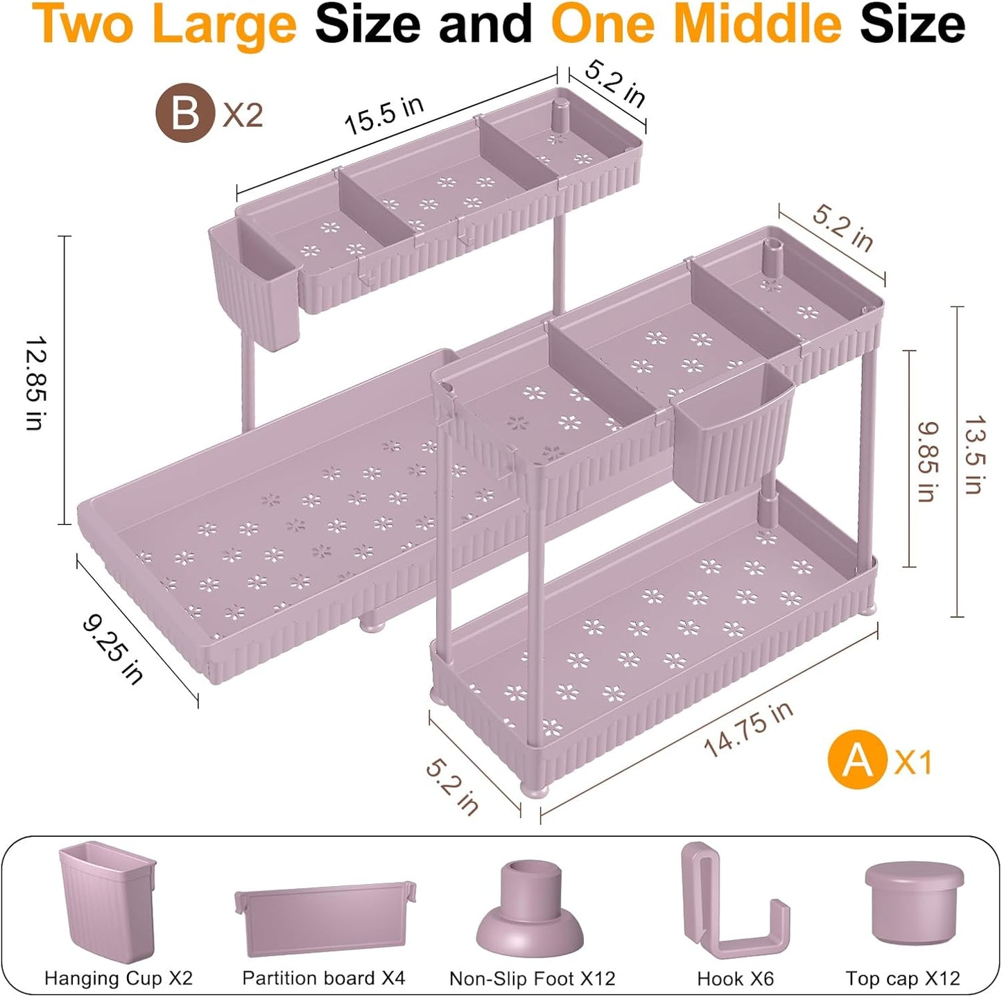 Sevenblue 3 Pack Multi-Purpose Pull-Out Storage Organizers, 2-Tier L-Shaped Under Sink/Cabinet Organizers and Storage for Bathroom & Kitchen, (Black, 12.85 Inches)