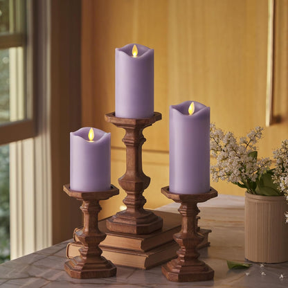 Matchless Candle Co. by Luminara Set of 3 Flameless LED Flickering Moving Flame Pillars (3" x 4.5", 5.5", 6.5"), Melted Unscented Real Wax Edge w/Smooth Finish, AA Battery Operated, Pearl Ivory