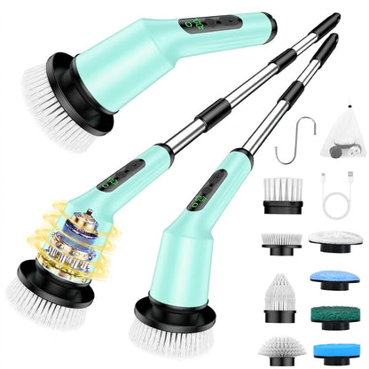 Shower Scrubber with Long Handle, Shower Cleaner Brush with 8 Floor Machine Pads, Cordless Electric Spin Scrubber for Cleaning with 2 Speed, Cleaning Supplies for Bathroom Bathtub Kitchen Floor Tile