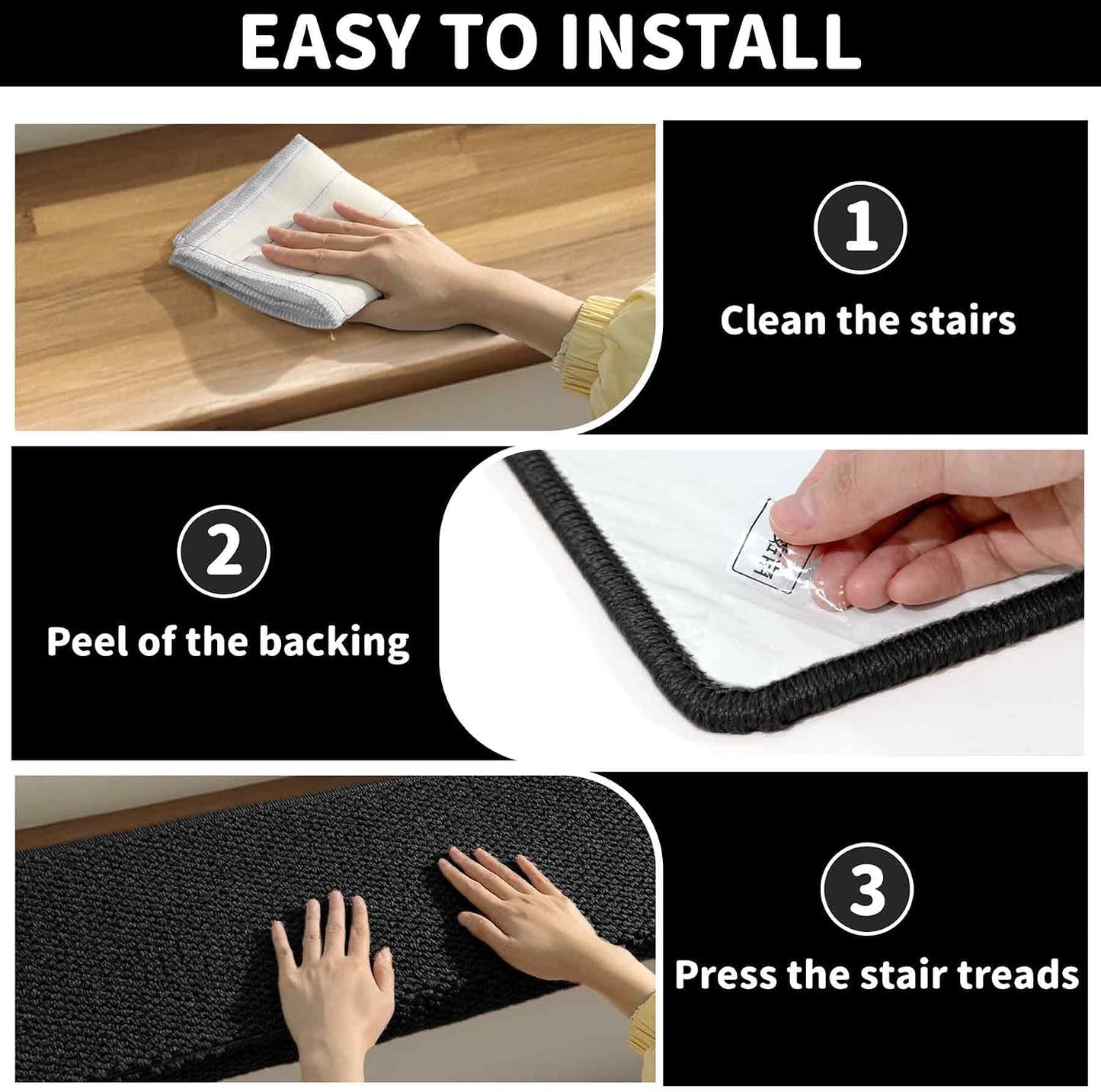 Brakki Bullnose Carpet Stair Treads, Non Slip Stair Treads for Wooden Steps Indoor, Stair Runner, Soft Stair Rugs, Edging Stair Protectors, Washable, 29.5"x9.5"x1.5" 14pcs, Beige