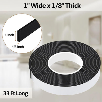 Foam Weather Stripping Door Seal,1 Inch W x 1/17 Inch T x 33 Feet White Window Sealing Tape，Single-Sided Self-Adhesive Insulation Sealing Strip