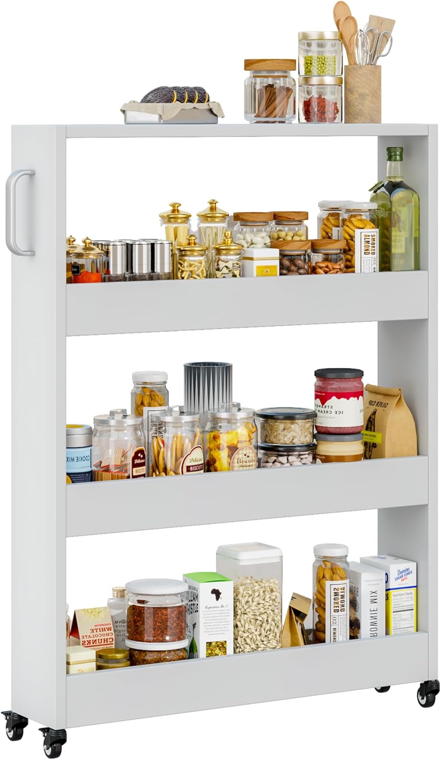 Slim Storage Cart, Lightweight 6 Tier Metal Rolling Utility Kitchen Cart on Wheels, Mobile Storage Shelving Unit Organizer for Bathroom Laundry Office Narrow Places (White, 6" D)