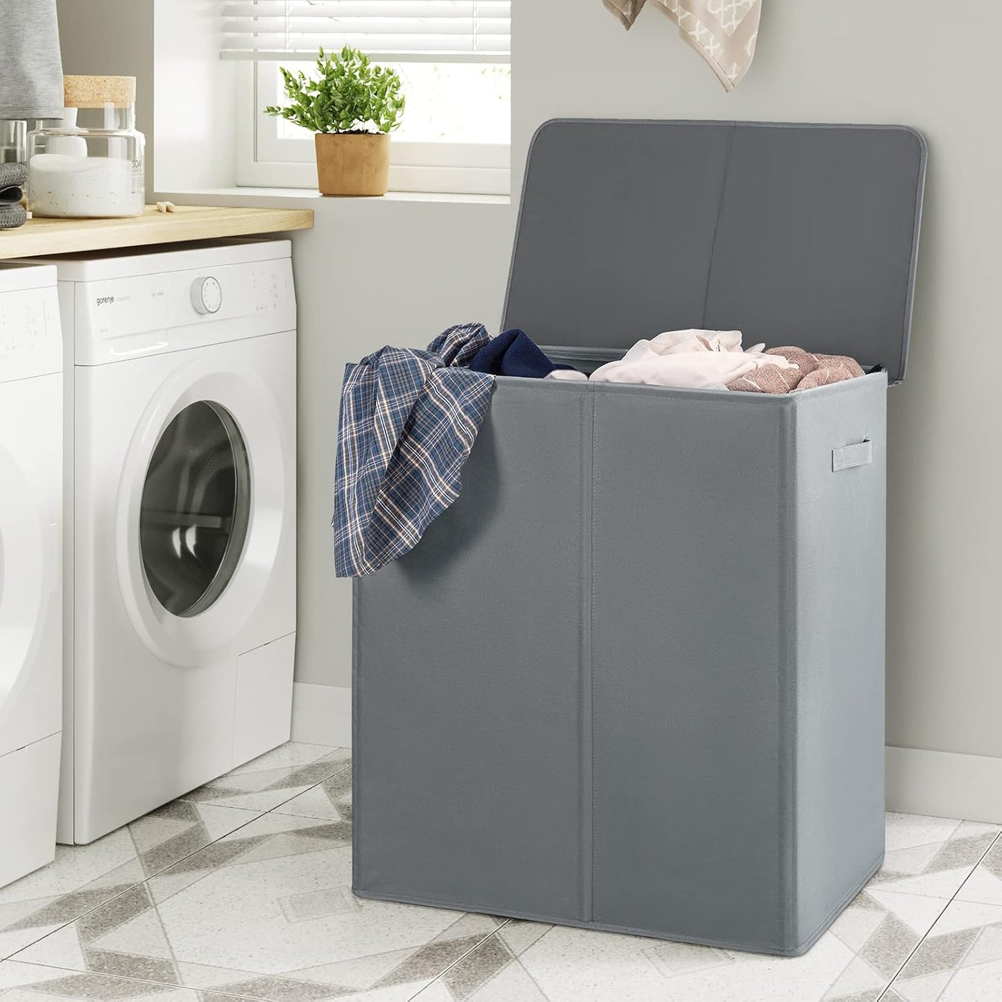 WOWLIVE 180L Laundry Hamper with Lid 3 Section,Large Laundry Basket with Removable Bags and Handles,Collapsible Dirty Clothes Hampers for Laundry,Laundry Basket Organizer for Laundry Room,Dorm,Beige