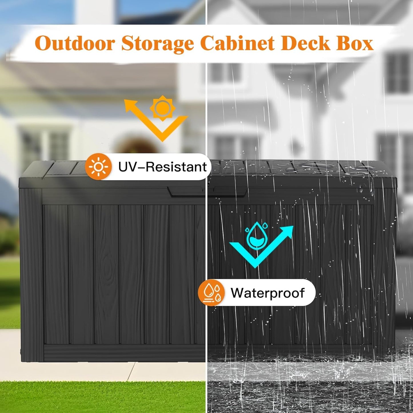 Outdoor Storage Box, 50 Gallon Waterproof Deck Storage Box, Lockable Patio Storage Bins for Package Delivery, Porch, Garden Tool, Cushions, Anti-Theft Weatherproof & UV-Resistant Parcel Drop Box