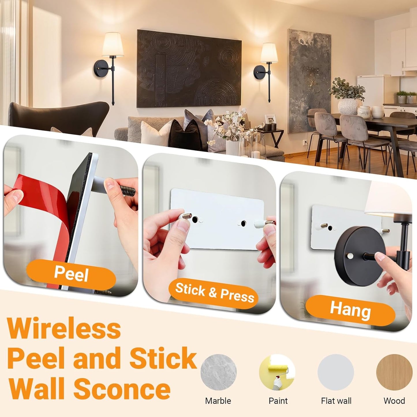Nekhung Battery Operated Wall Sconces Set of Two, Wireless Battery Wall Light with 10000mAh RGB Dimmable Magnetic Bulb and Remote, Rechargeable Sconce Wall Decor for Bedroom Living Room Hallway