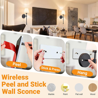 Nekhung Battery Operated Wall Sconces Set of Two, Wireless Battery Wall Light with 10000mAh RGB Dimmable Magnetic Bulb and Remote, Rechargeable Sconce Wall Decor for Bedroom Living Room Hallway
