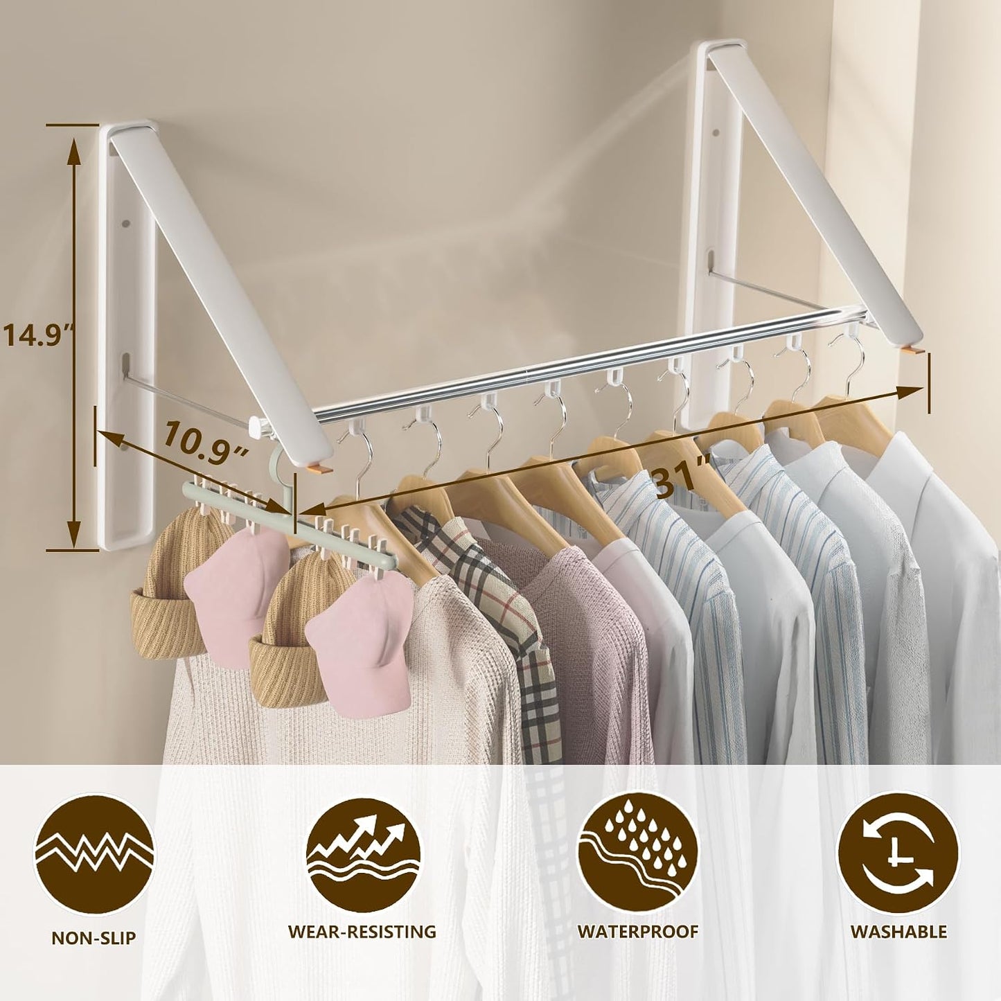 Clothes Drying Rack, Laundry Room Wall Mounted Retractable Clothes Hanger Drying Rack, Laundry Clothing Drying Rack Folding Indoor or Outdoor, Easy Installation Aluminium Dryer, 1pcs(White)