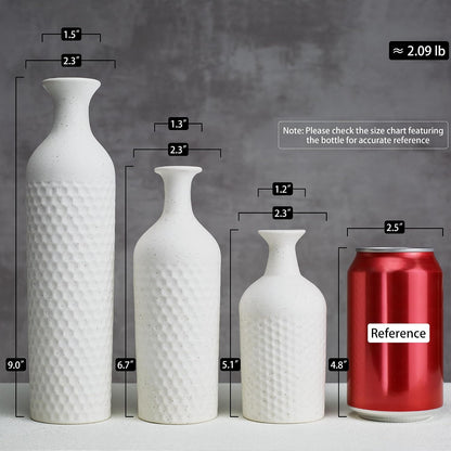 Small White Vases for Home Decor, Decorative Ceramic Vase Set, Matte Finish Honeycomb Texture, Modern Farmhouse Vases for Coffee Table, Bookshelf, Kitchen, Bathroom, Office Desk Decor