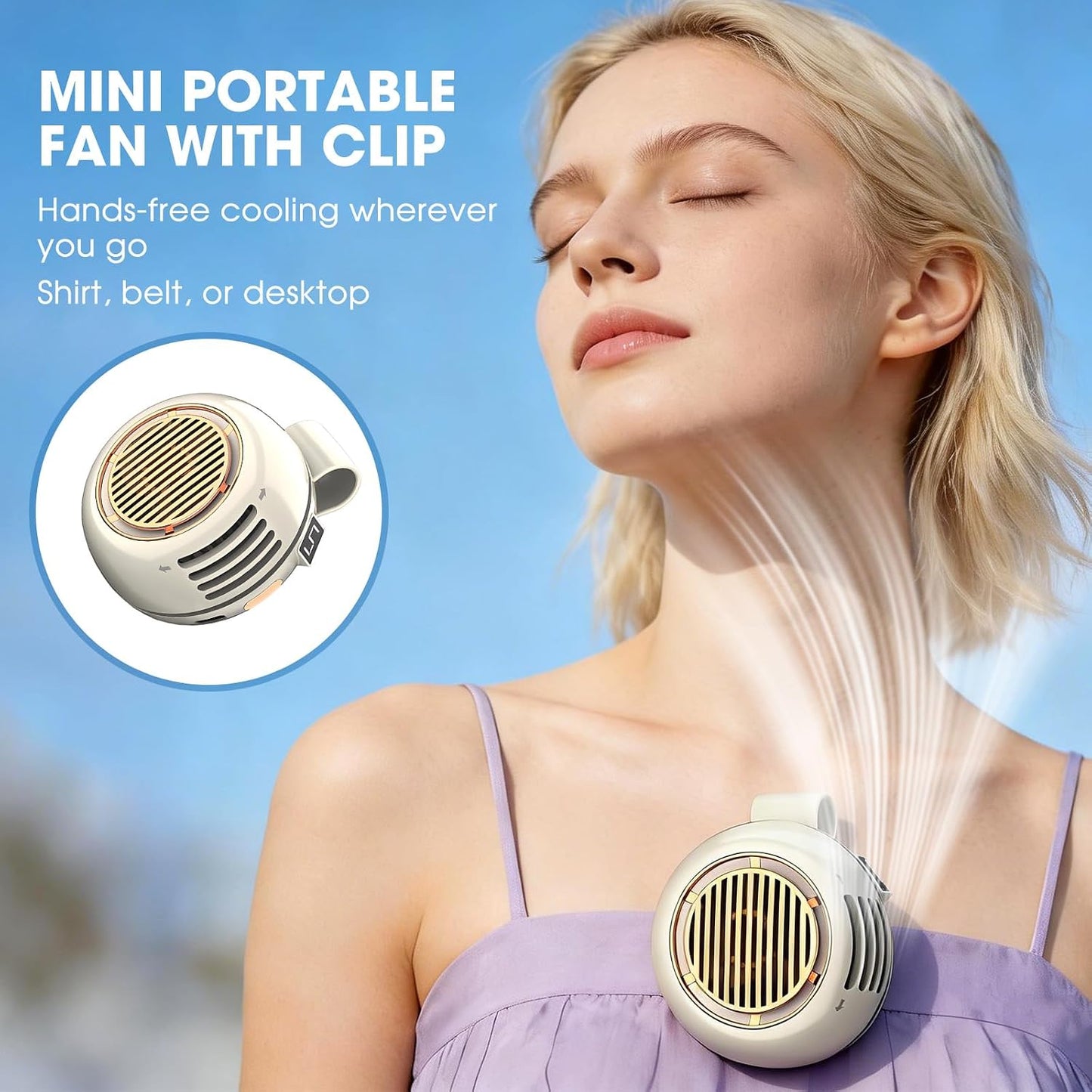 Portable Silent Mini Bladeless Fan Clip On, 2026 Upgrade Adjustable 5 Speed, LED Digital Display, 360° Rotatable, USB Rechargeable, For Outdoor, Travel, Office (Pink)