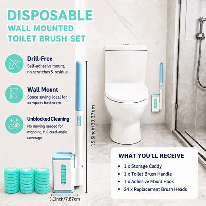 RV Toilet Brush, RV Accessories, Wall Mount Toilet Brush, 64 Toilet Refills | Hands Free Toilet Brush, One-Button Release, RV Toilet Brush and Holder Set, Compact Design, Camper Bathroom Accessories
