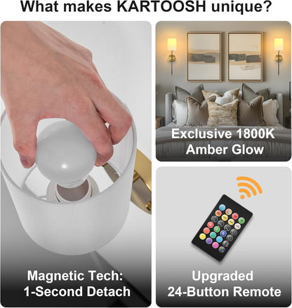 Battery Operated Wall Sconces Set of Two,Wireless Rechargeable Wall Light With Remote Control, Dimmable, Amber Light/Warm White/Natural White/Daylight/RGB, Timer,for Living Room,Bedroom,Entryway,Gold