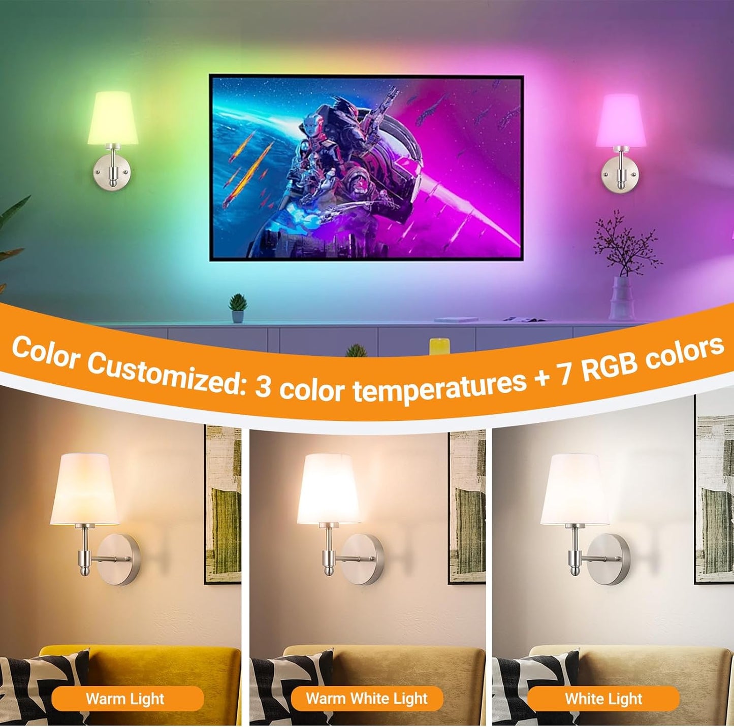 Nekhung Battery Operated Wall Sconces Set of Two, Wireless Battery Wall Light with 10000mAh RGB Dimmable Magnetic Bulb and Remote, Rechargeable Sconce Wall Decor for Bedroom Living Room Hallway
