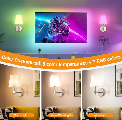 Nekhung Battery Operated Wall Sconces Set of Two, Wireless Battery Wall Light with 10000mAh RGB Dimmable Magnetic Bulb and Remote, Rechargeable Sconce Wall Decor for Bedroom Living Room Hallway