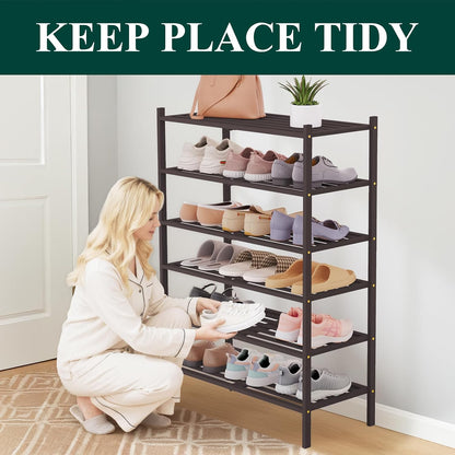 Smiry Bamboo Shoe Rack, 3 Tier Free Standing Wooden Shoe Organizer, Stackable Wood Shoe Storage Shelf for Closet, Entryway, 5 Horizontal Slats, 26.8"x11"x18.3", Natural