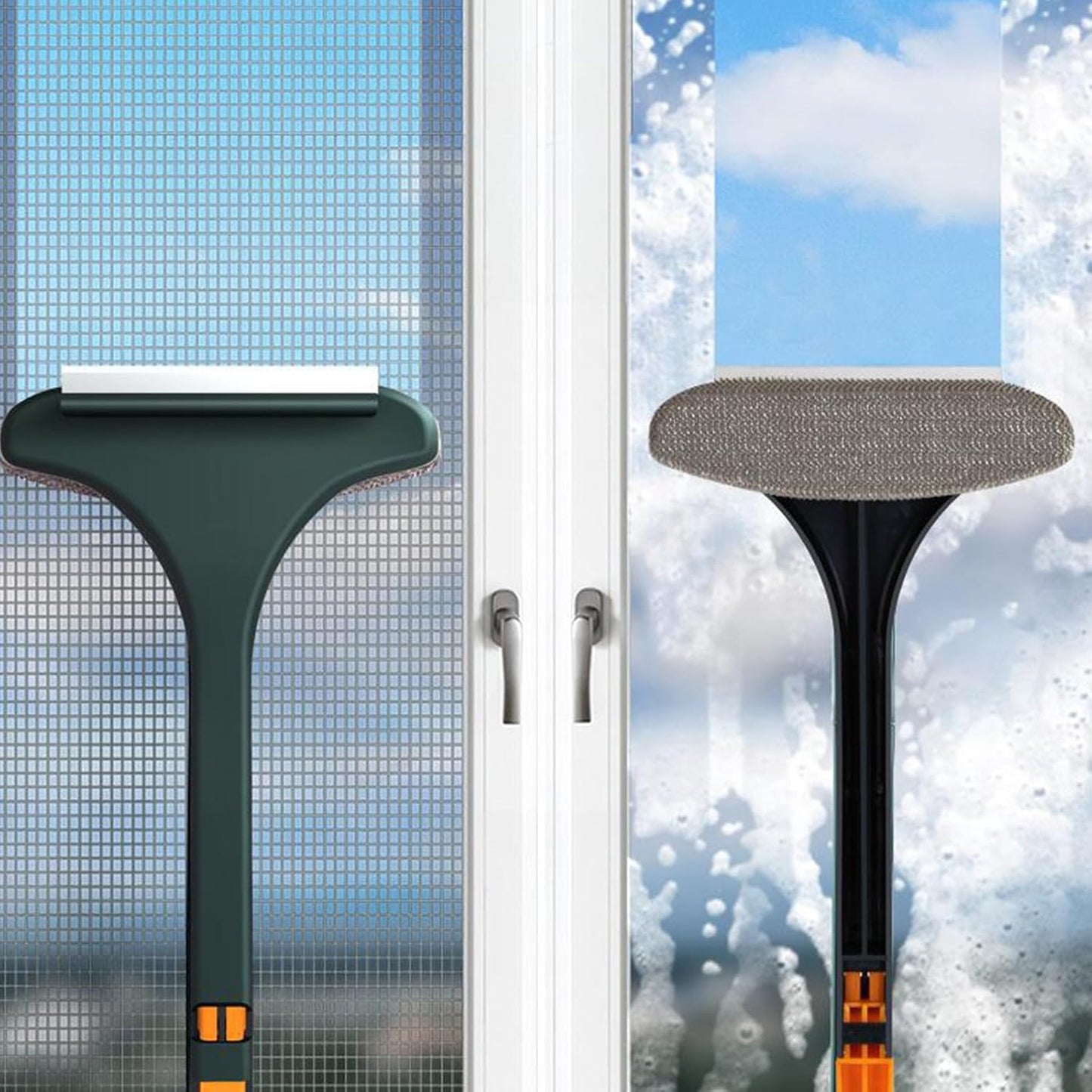 Window Screen Cleaner, 1Pc Double Sided Cleaning Brush, Fast Mesh Net Scraping Mop Washing Tool with Removable 16 Inch Handle for Glass Doors and Cabinets