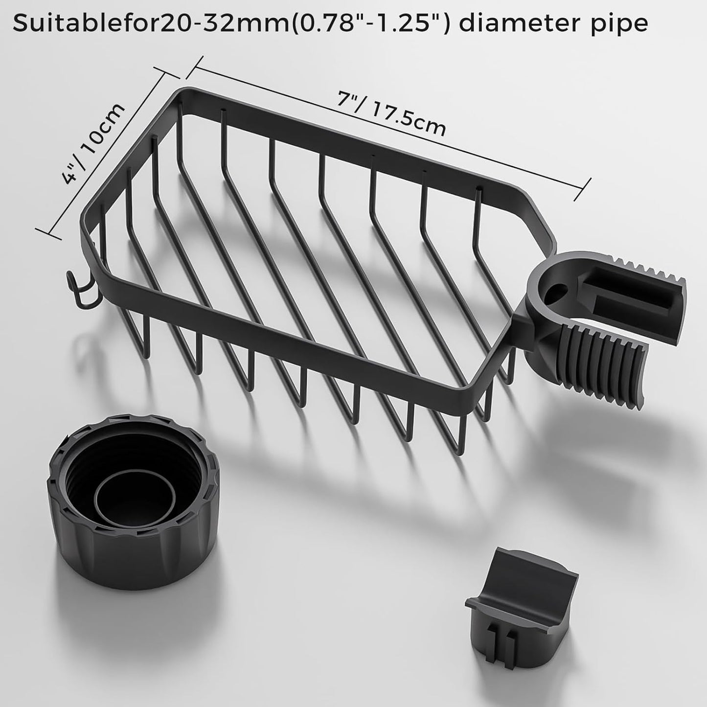 LONIN Stainless Steel Kitchen Sink Organizer Caddy – Over Faucet Sponge & Brush Holder, Rust-Resistant, Adjustable Universal Fit Faucet Rack, Quick Drain Sink Space Saver