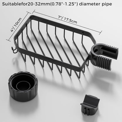 LONIN Stainless Steel Kitchen Sink Organizer Caddy – Over Faucet Sponge & Brush Holder, Rust-Resistant, Adjustable Universal Fit Faucet Rack, Quick Drain Sink Space Saver