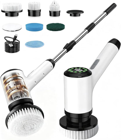 Electric Spin Scrubber, Cordless Floor Scrubber Machine with Interchangeable Cleaning Pads, IPX7 Waterproof 2-Speed Cleaning Pads for Bathroom, Kitchen, Tile, Tub and Floor Cleaning, White-qb2