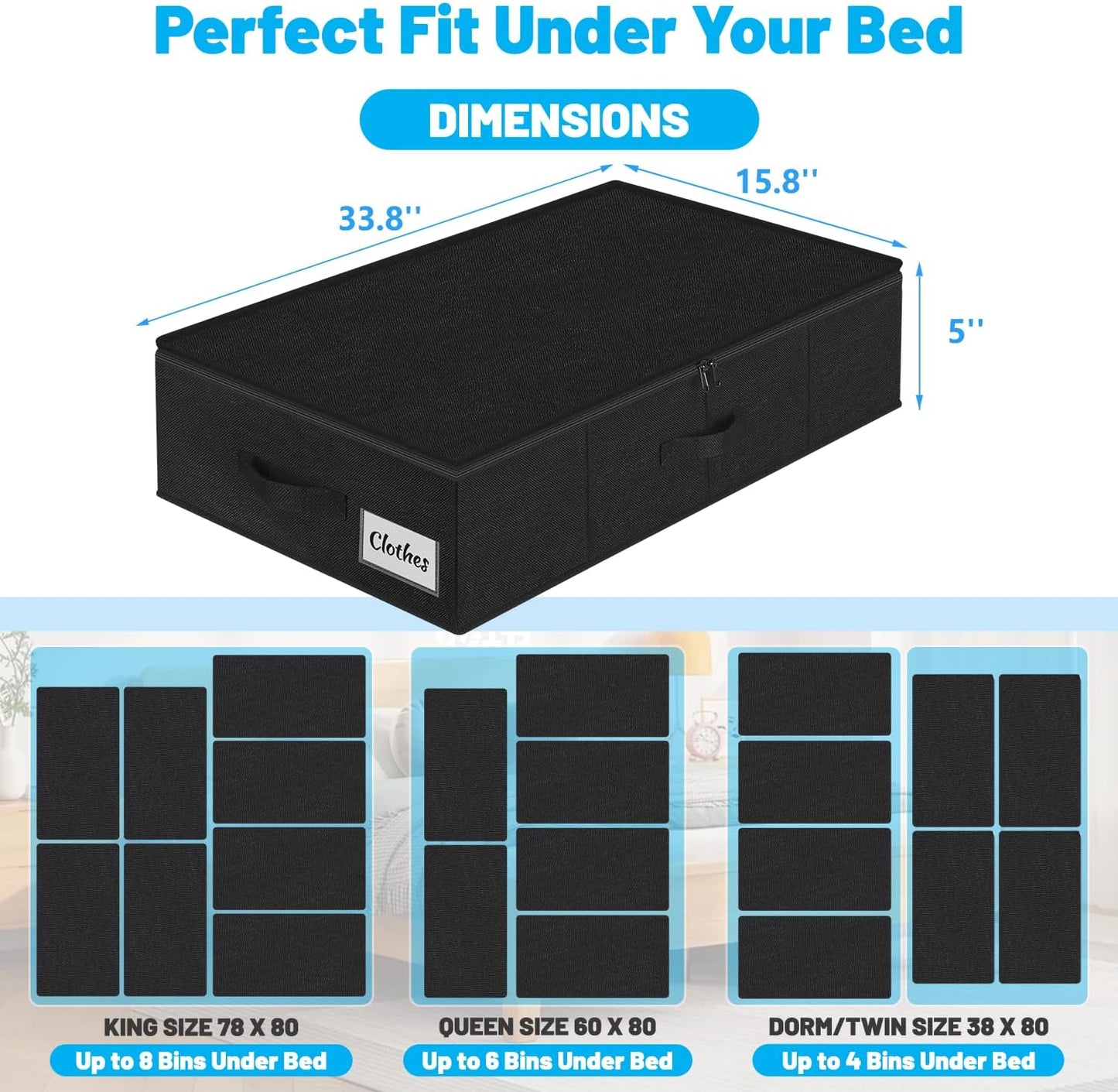 Under Bed Storage Container Bins 2 Pack, Low Profile Foldable Underbed Clothes Storage Organizer W/ Ultra Thick Fabric and Sturdy Bottom/Sides, Dual Zipper Storage Box for Dorm and Home 30x16x6.7"