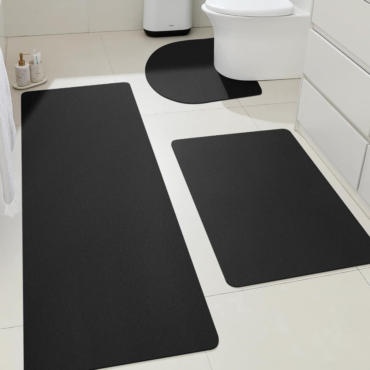 ACCUMTEK Non Slip Bath Mat, Thin Bathroom Rugs Fit Under Door, Quick Dry Bath Mats, Machine Washable Bath Rugs for Bathroom, Bathtub & Kitchen, Grey/Bordered/24 x17