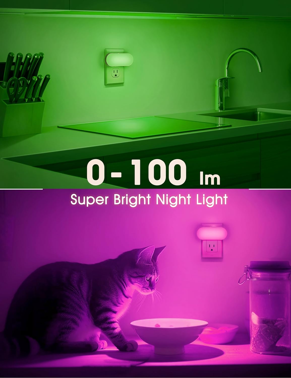 DORESshop Led Night Light, Plug into Wall, [2 Pack] with Dusk to Dawn Sensor, 1W 5000K Dimmable Night Light from 0LM to 100LM for Bathroom Hallway Bedroom Kids Room Stairway