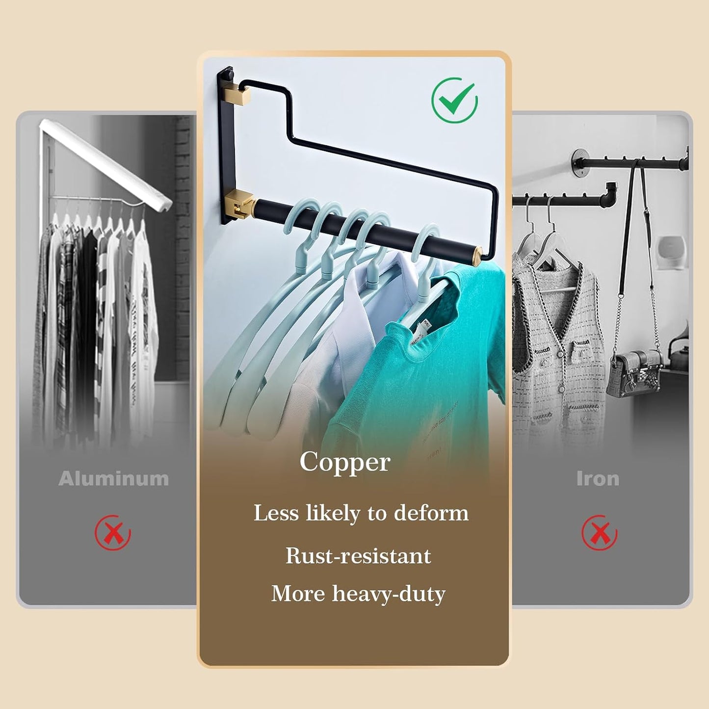 Folding Clothes Hanger Gold Brushed Drying Clothes Rack Wall-Mounted Space Saver for Laundry Room Closet, Brass, 12 Inch