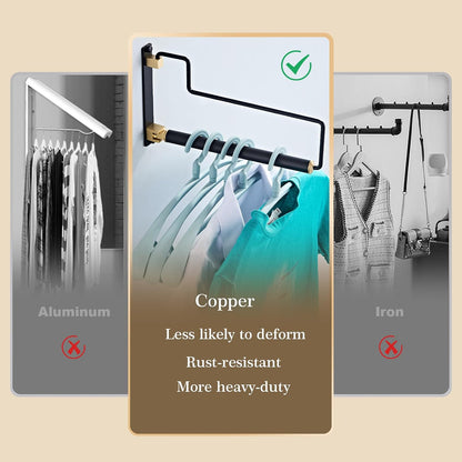 Folding Clothes Hanger Gold Brushed Drying Clothes Rack Wall-Mounted Space Saver for Laundry Room Closet, Brass, 12 Inch
