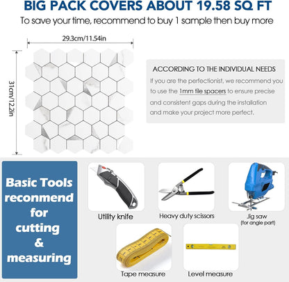 10-Sheet Heavy-Duty Hexagon Peel and Stick Backsplash, Thick Waterproof &Heat Resistant Stick on Wall Tiles, Slate Beige Mosaic for Kitchen & Bathroom, Strong Adhesive Permanent PVC Tiles