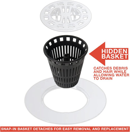 Danco Snap-in Shower Drain Cover with in-Drain Hair Catcher, 4-1/4" Round, White Strainer, (10533)