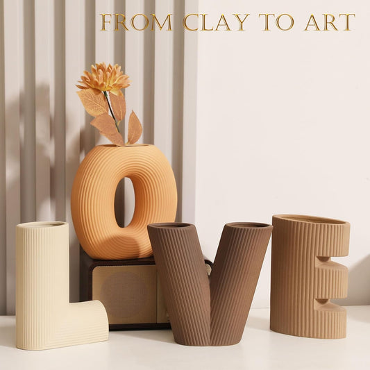 Joeabor Ceramic Vase Set of 4 - Handcrafted Ceramic Vases for Home Decor & Shelf - Modern Farmhouse Decor for Kitchen, Office, Bedroom & Living Room Decorative Objects for Mantel, Table Centerpieces