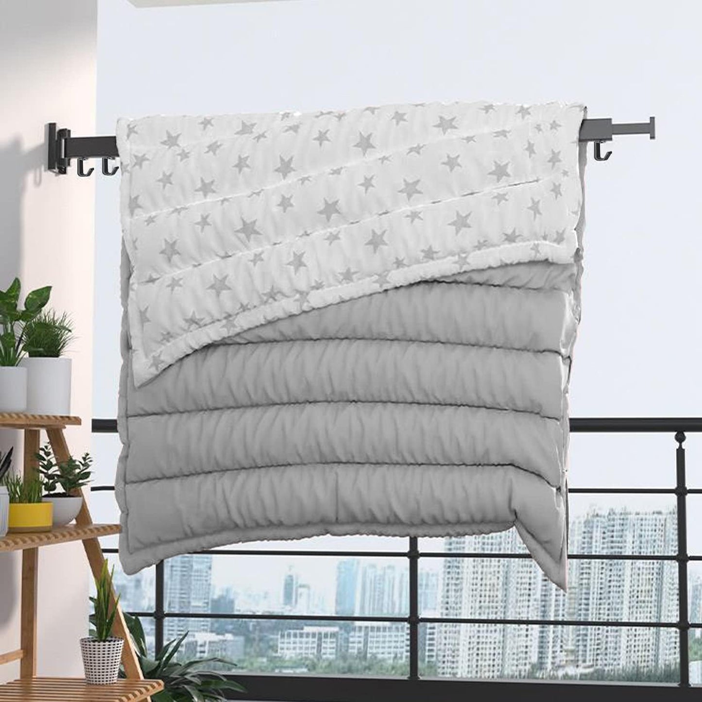 Dr.DJ Clothes Drying Rack for Laundry, Retractable Clothes Hanger Rack Wall Mounted Folding Indoor, Drying Rack, Space Saver Clothes Rack,Collapsible (Tri-Fold) with 18 J-Hooks Laundry Rack White