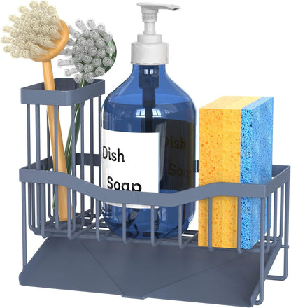 Maifan Sink Caddy Sponge Holder for Kitchen with Brush Holder and Stainless Steel Self Drain Tray, Rustproof Kitchen Sink Organizer for Sponge, Soap Dispenser Storage Accessories (Lacquer Silver)