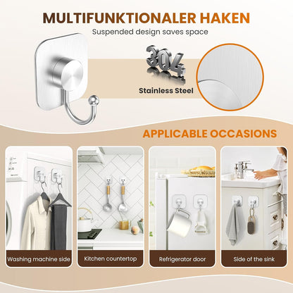 Aikzik 4 Pack Large Heavy Duty Wall Hooks - 26lb Max, Stainless Steel Adhesive Towel Hook, Shower Hooks for Hanging Towel, Coat, Robe, Wall Hook for Use in Bathroom, Kitchen and Door, Matte Black