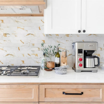 STICKGOO 10-Sheet Subway Tile Peel and Stick Backsplash, Seamless Design Polished Eurasia Beige Kitchen Backsplash Wall Tiles, Glossy Surface Waterproof Stick on Tile for Bathroom, RV, Fireplace