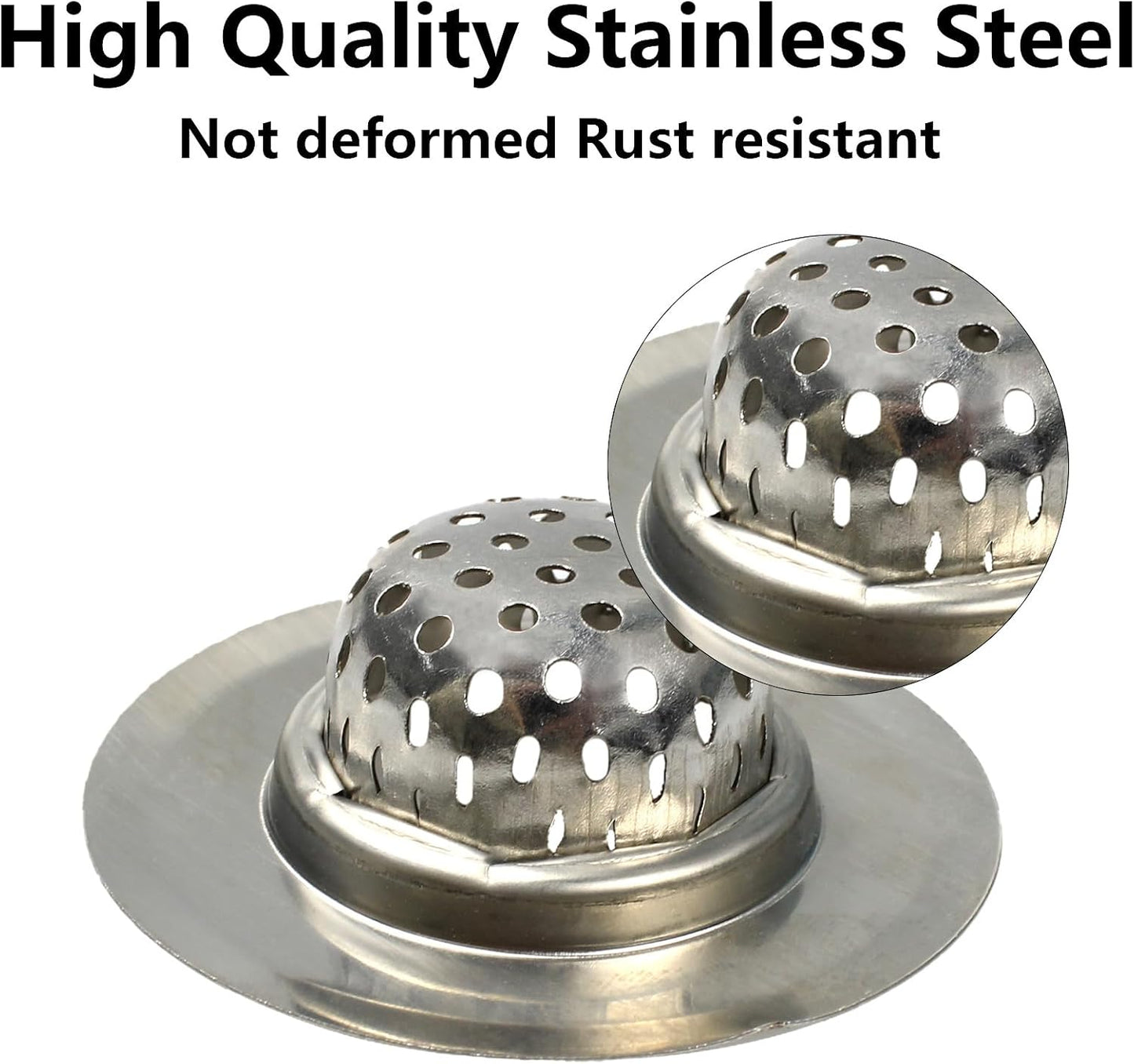 2PCS Kitchen Sink Strainers, 3" Top/1.5" Basket, Stainless Steel Bathtub Drain Strainer, Shower Hair Drain Catcher, Drain Filter Basket