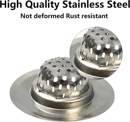 2PCS Kitchen Sink Strainers, 3" Top/1.5" Basket, Stainless Steel Bathtub Drain Strainer, Shower Hair Drain Catcher, Drain Filter Basket
