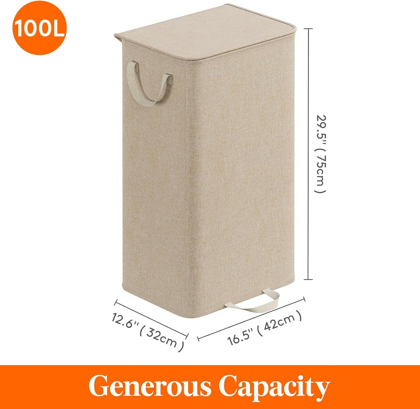 Lifewit Double Laundry Hamper with Lid and Removable Laundry Bags, Large Collapsible 2 Dividers Dirty Clothes Basket with Handles for Bedroom Laundry Room Closet Bathroom College, 136L Beige