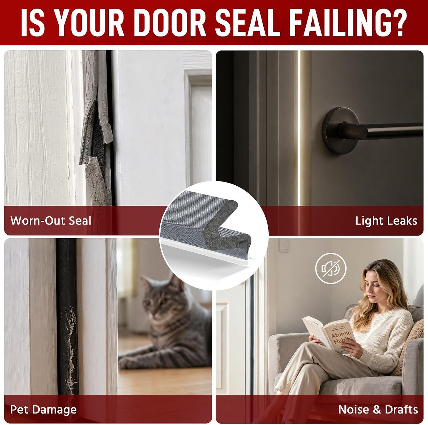 Litaibai 40 ft Kerf Weather Stripping Door Seal for Exterior Doors, White | Press-in kerf seal for grooved door frames is not self-adhesive, replaces worn seals, and helps reduce drafts and energy loss