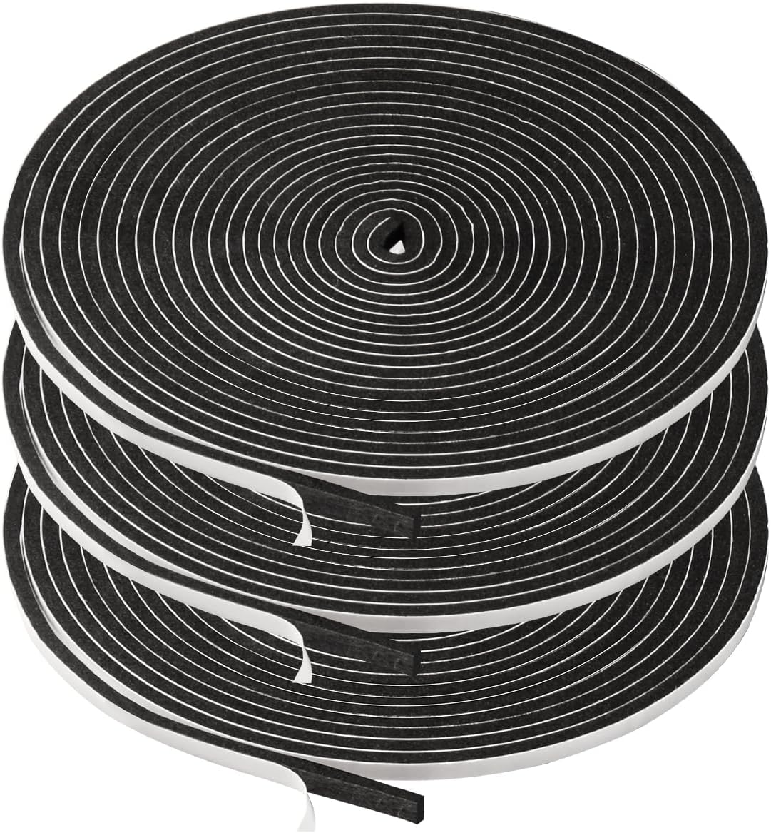 Seal Foam Tape,1/2 Inch W x 1/8 Inch T Weather Stripping for Door and Window,High Density Single Sided Closed Cell Door Insulation Weather Strip, 3 Rolls Total 50FT Black