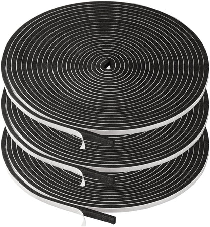Seal Foam Tape,1/2 Inch W x 1/8 Inch T Weather Stripping for Door and Window,High Density Single Sided Closed Cell Door Insulation Weather Strip, 3 Rolls Total 50FT Black