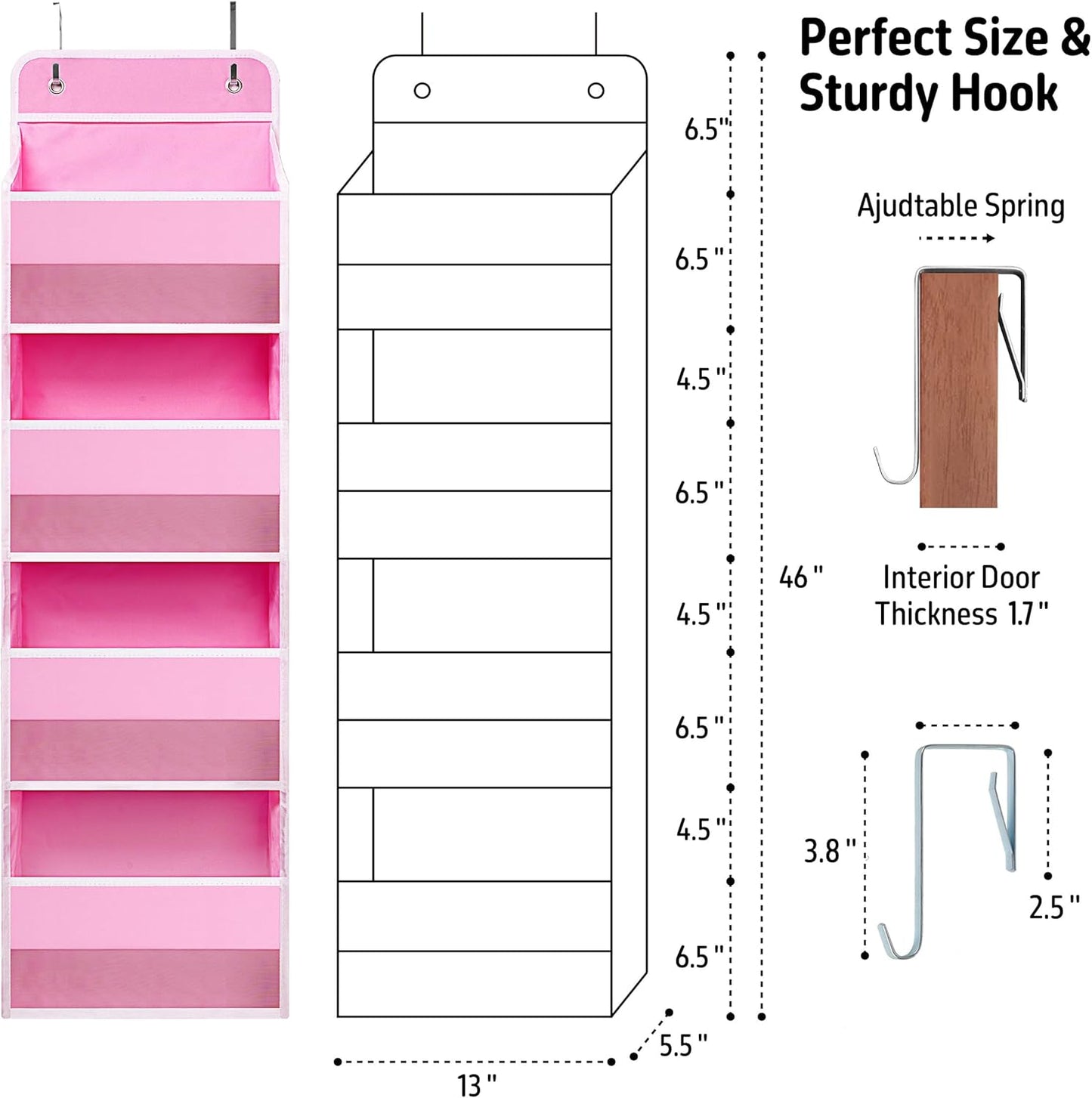 TYMENSH Black Over Door Organizer with 4 Large Clear Pockets, Compact Black Hanging Door Storage for Closet, Bathroom, Bedroom, Dorm, Nursery, Toys, Cosmetics, Baby Essentials