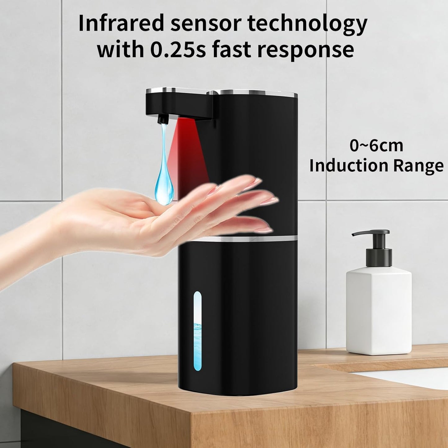 Automatic Foaming Soap Dispenser, Touchless Rechargeable Hand Soap Dispenser, 4 Adjustable Levels, 1200mAh Battery, Large Display, for Kitchen & Bathroom (Black, Foaming)