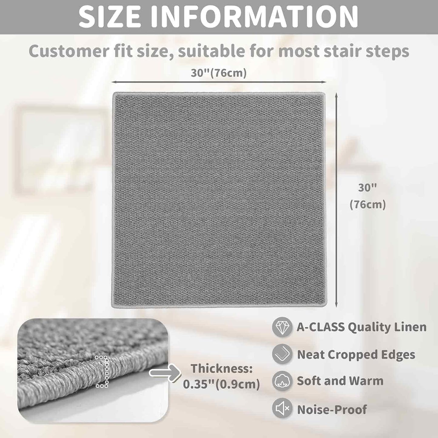 Brakki Bullnose Carpet Stair Treads, Non Slip Stair Treads for Wooden Steps Indoor, Stair Runner, Soft Stair Rugs, Edging Stair Protectors, Washable, 29.5"x9.5"x1.5" 14pcs, Beige