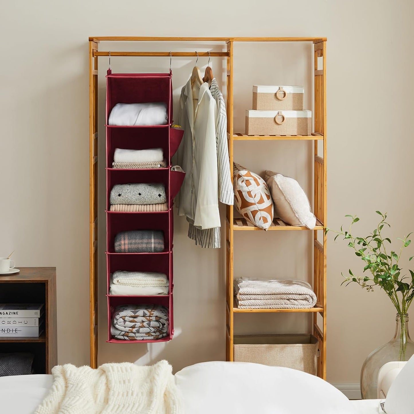 YOUDENOVA Hanging Closet Organizer, 6-Shelf Closet Hanging Storage Shelves, 2 Packs, Grey