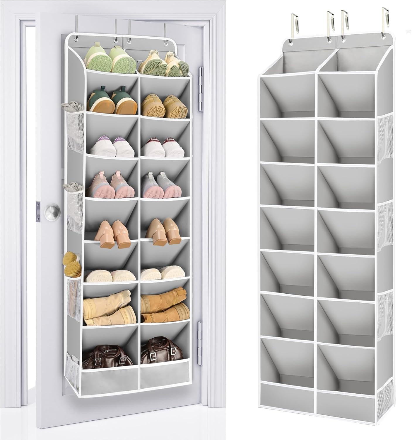 ULG Over The Door Shoe Organizer for Closet Fit 24-32 Pairs with Large Deep Pockets, Narrow Shoe Rack for Door Hanging Boots Storage, Black
