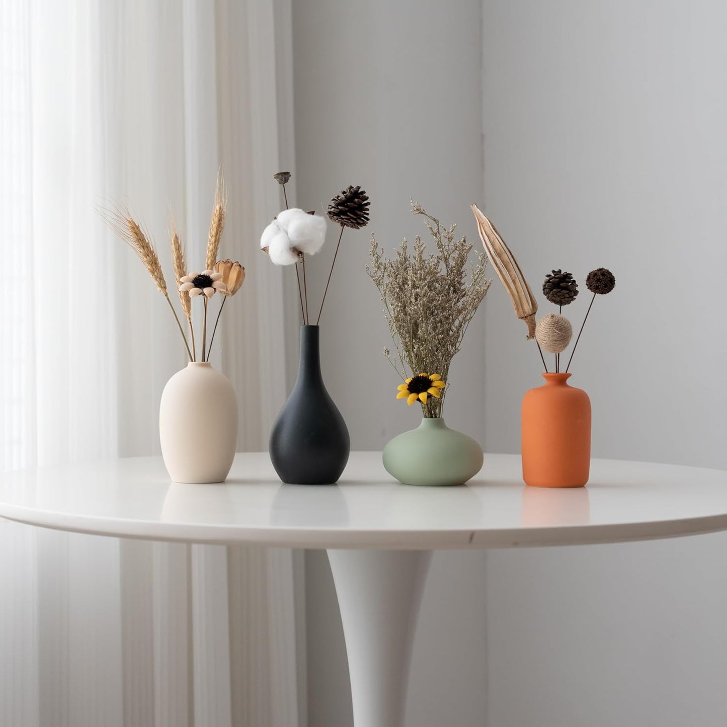 Small Ceramic Matte Vase Set 4 for Modern Home Decor Flower Decoration Office,Bookdesk, Bookshelf, Centerpieces, Tables, Living Room, Dining Table, Bedroom Shelf Entryway Ornament Gift