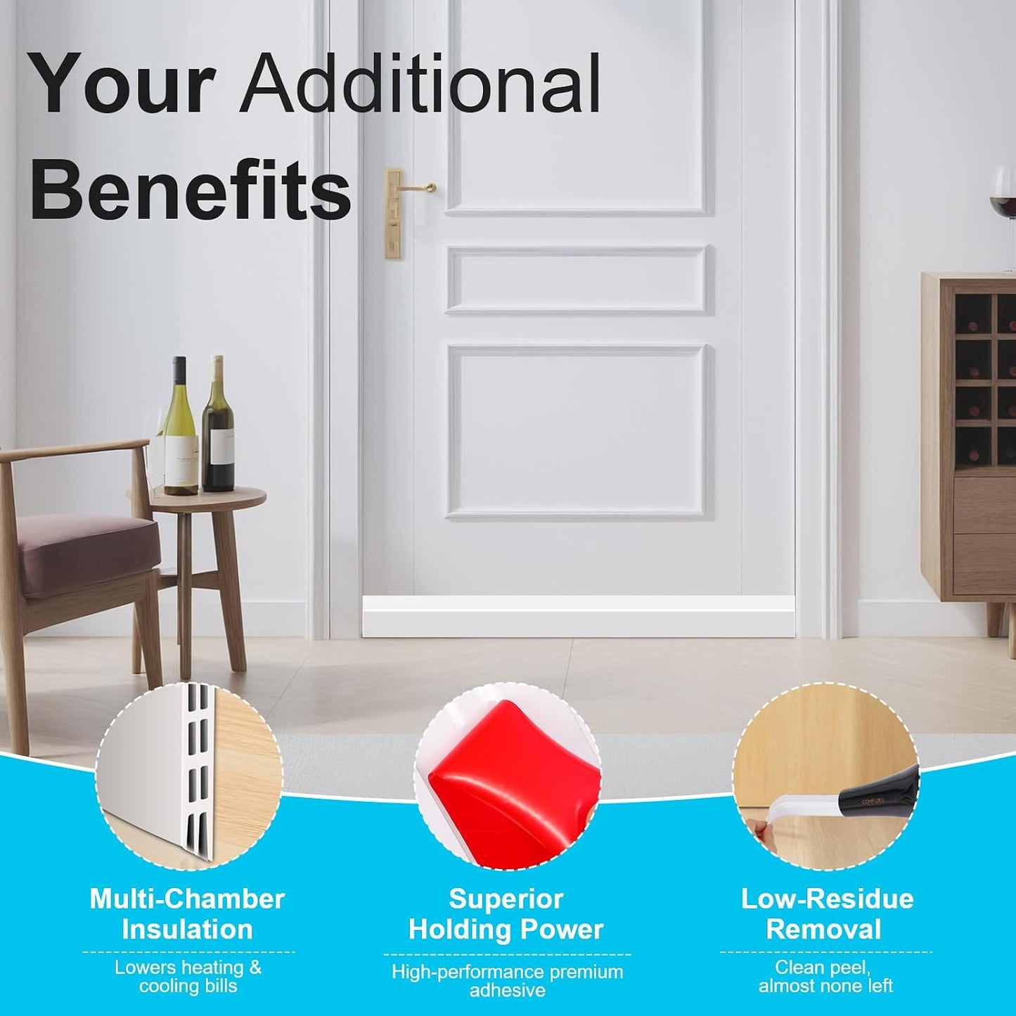 Adjustable Under Door Draft Stopper Filler Seal Blocker, 2 Pack | Weather Stripping Gap Filler Blocks Cold Air Dust Noise & Light, Adjustable Door Sweep for Interior & Exterior Doors