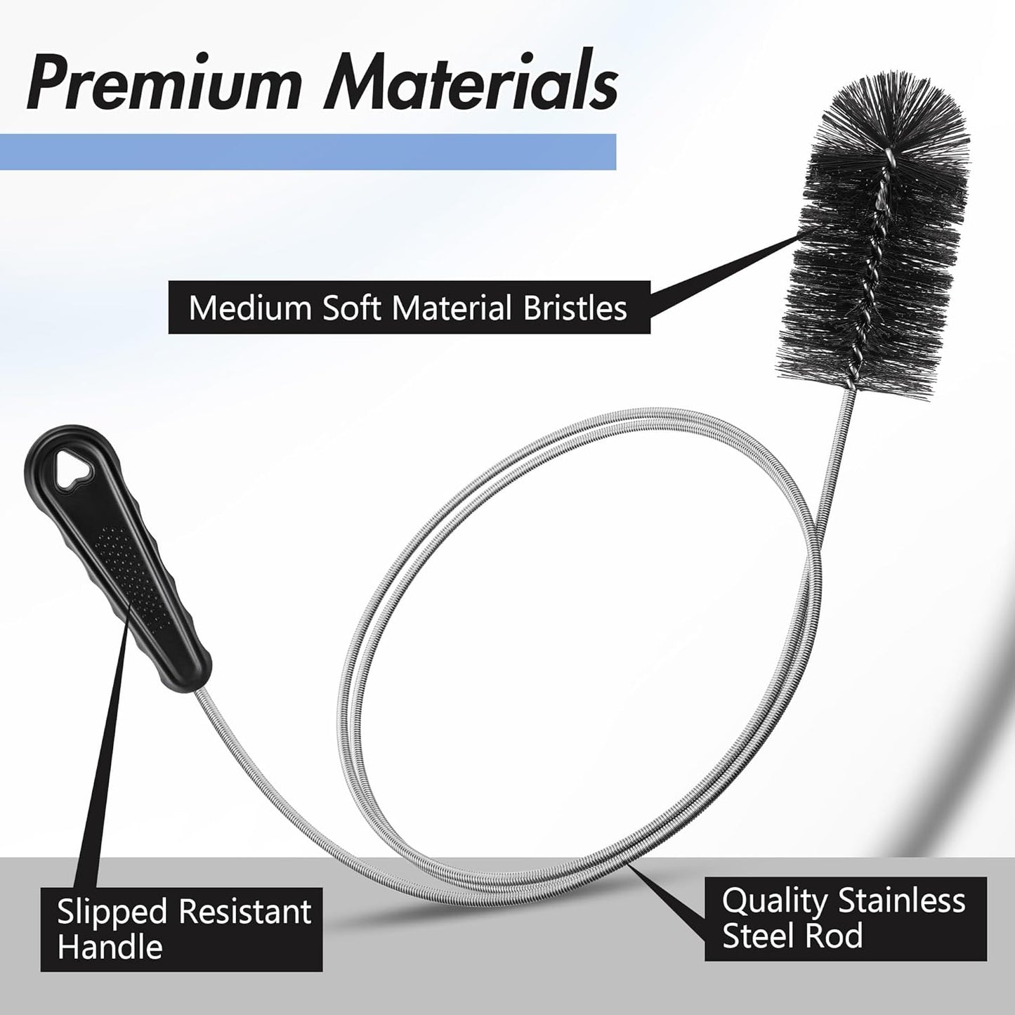 3 Pcs Condensate Trap Flexible Drain Brush, 48 Inch AC Drain Line Cleaning Brush for AC & HAVC Condensate P Trap, Black