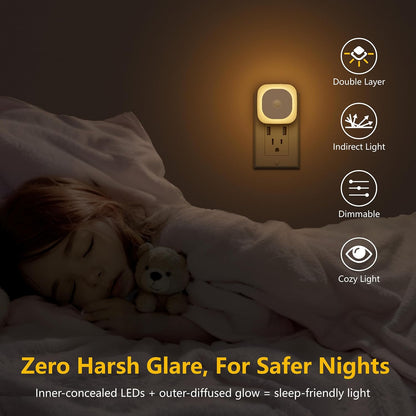 YUNLEX 2 Pack Plug in Red Sleep Night Light with Motion Sensor & Dusk to Dawn Sensor, Soft Glow, 0% Blue Light, Dimmable, Auto On/Off, LED Lights for Bedroom, Kids, Bathroom, Hallway, as Mother Gifts